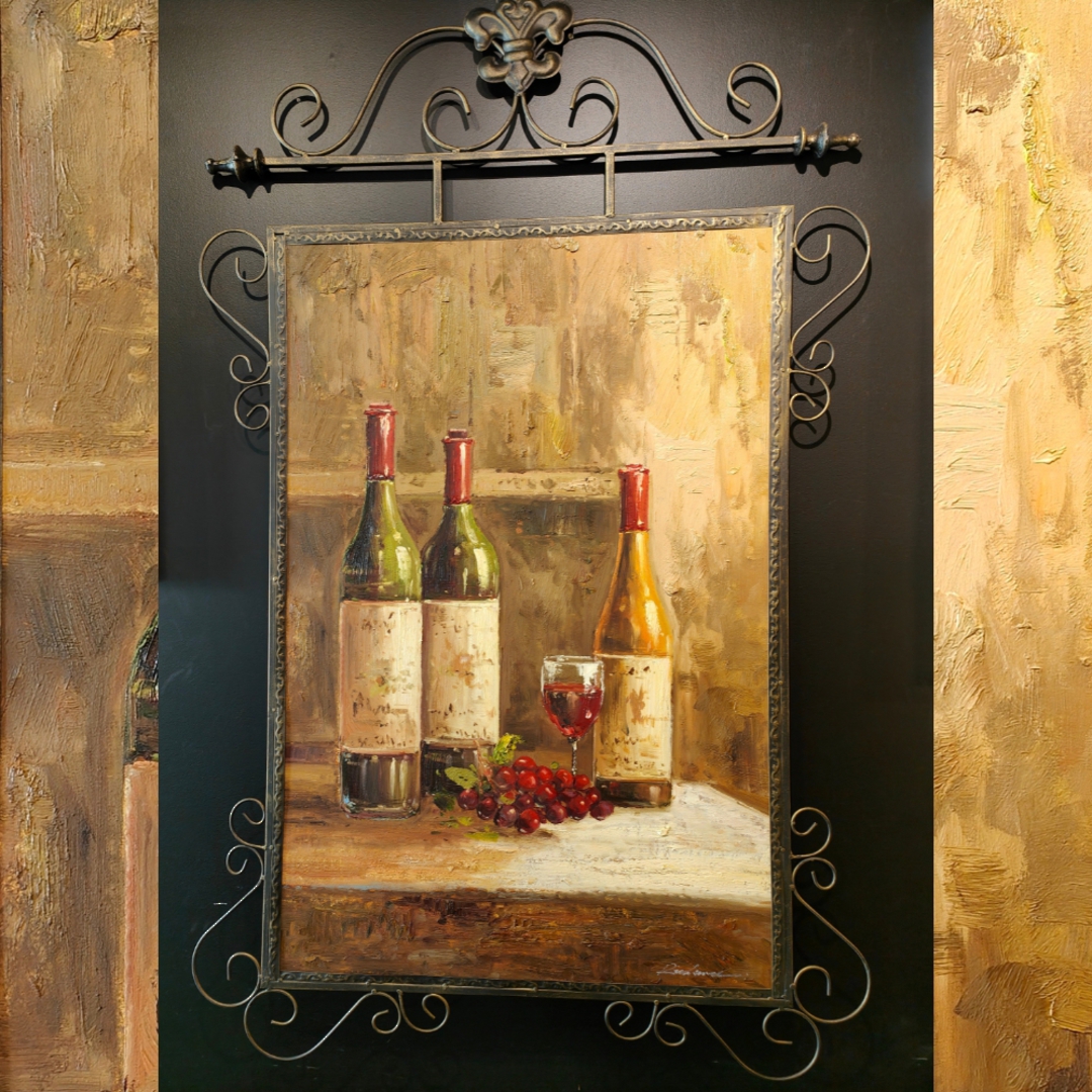 Handpainted Oil on Canvas - Wine bottles image 1